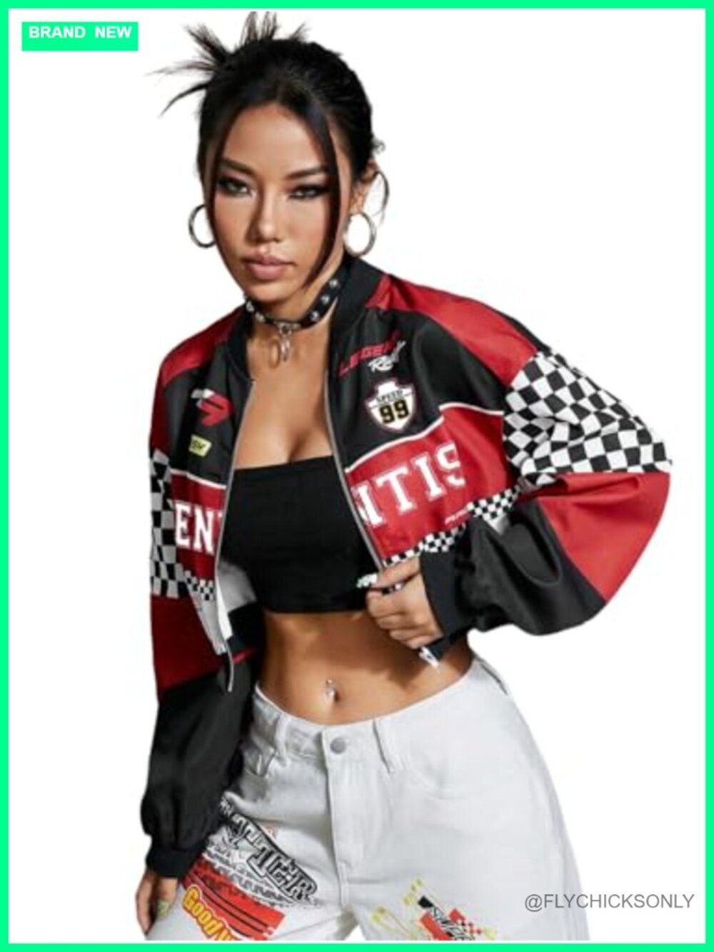 Cropped Varsity Bomber Jacket Zip Up with Quilted Lining